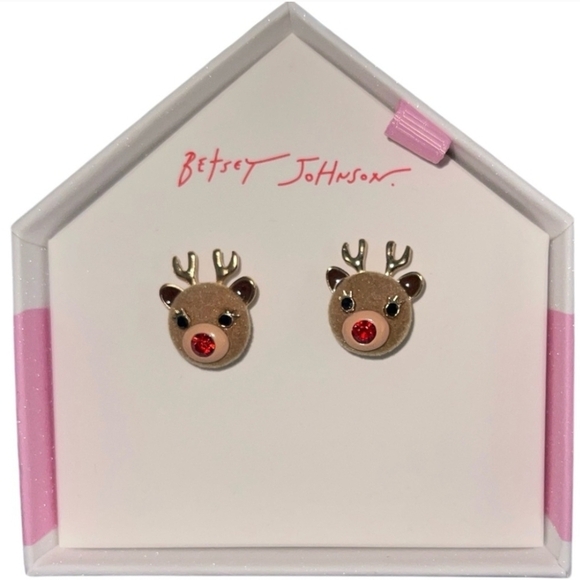 Betsey Johnson Jewelry - 🤎🔹️ Betsey Johnson 🔹️Reindeer Crystal Stud Earrings Red Christmas Holiday